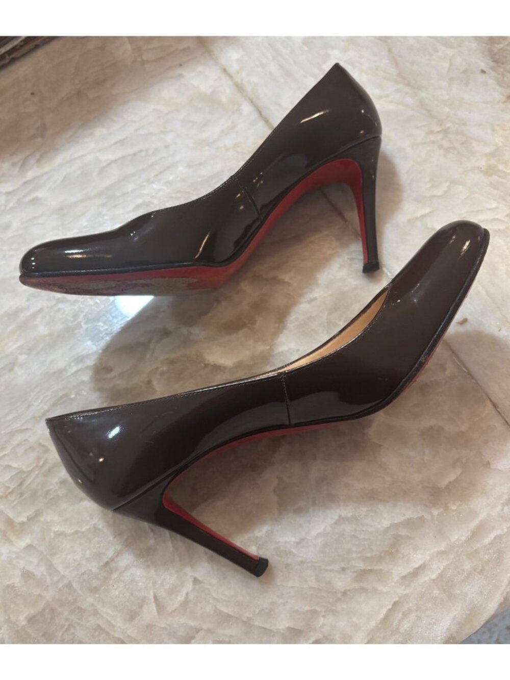 Christian Louboutin 36 Brown Patent Leather Red Sole Pumps High Heels Classic - Picture 5 of 12